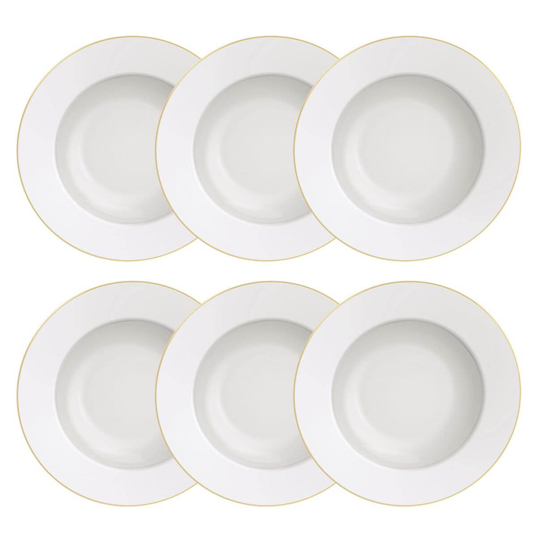 Kit 6 Pratos Fundos Porcelana Branco Borda Dourada Elisa 23cm Tramontina Sopas Caldos Risotos