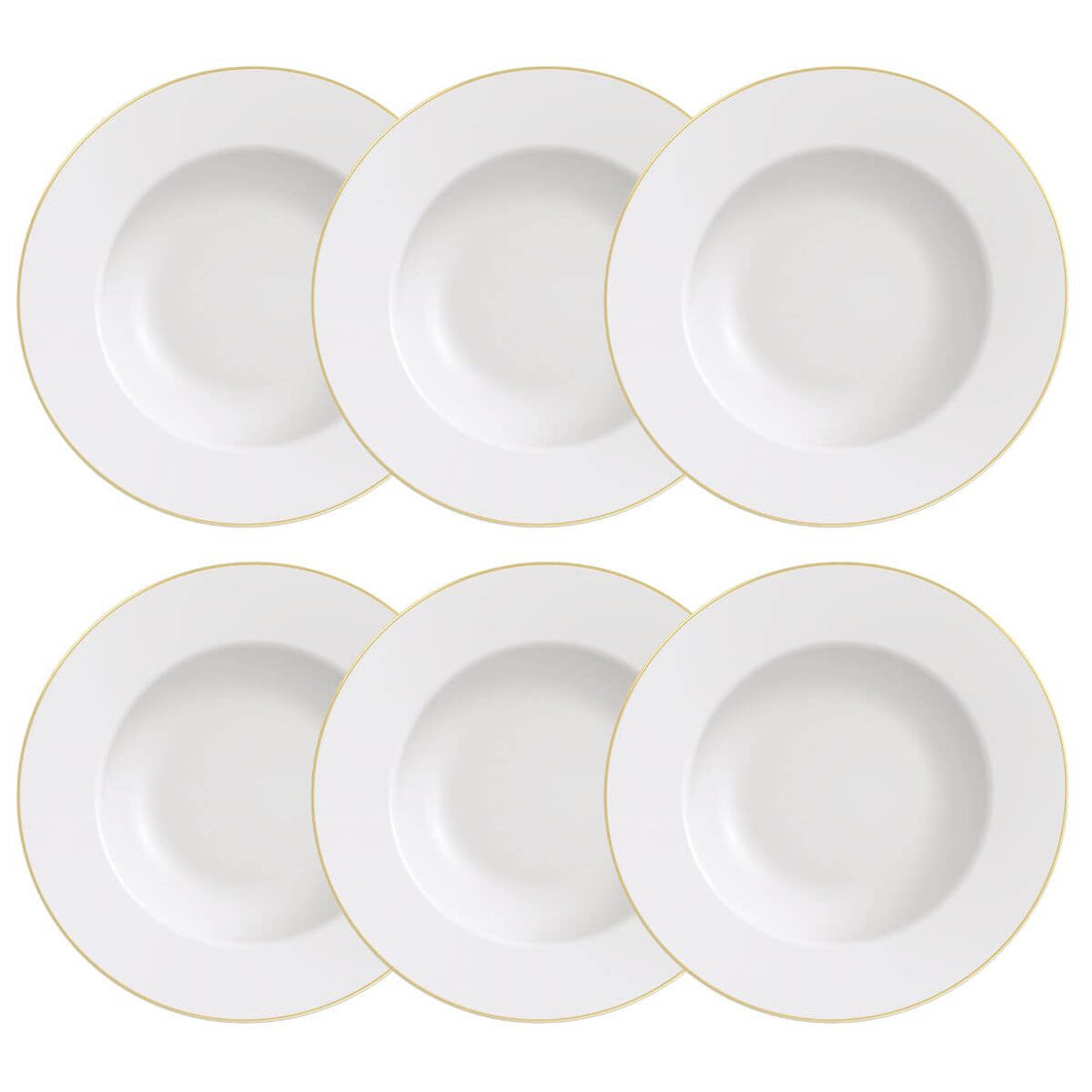 Jogo 6 Pratos Rasos Branco com Borda Dourada Porcelana 28cm Jantar Tramontina Elisa