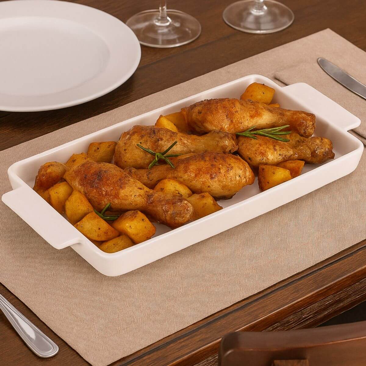 Travessa Retangular Branca Bandeja Porcelana Tramontina 36x19cm Maria Augusta