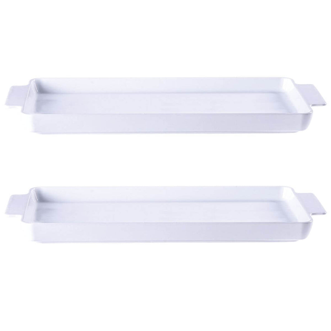 Jogo 2 Travessas Bandeja 36x19cm Maria Augusta Retangular Porcelana Servir Tramontina Branco Liso