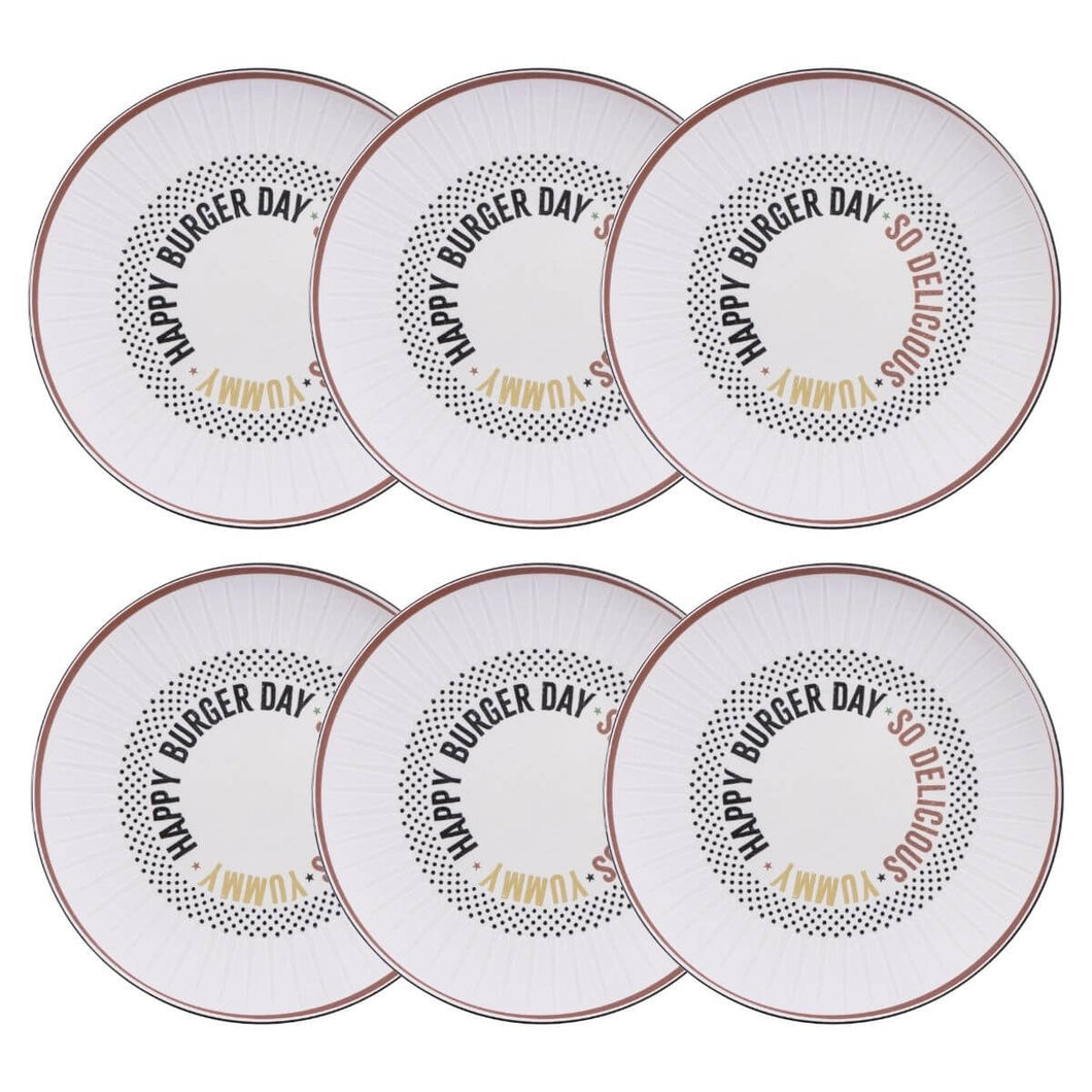6 Pratos Hambúrguer Lanche Chicago Porcelana Decorada 25cm Mesa Posta Tramontina