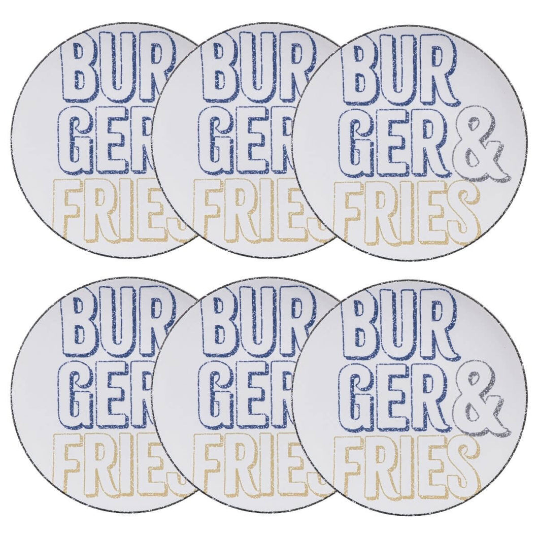 Conjunto 6 Pratos Rasos Hambúrguer Lanche Porcelana 25cm Temático Mesa Posta Tramontina Texas