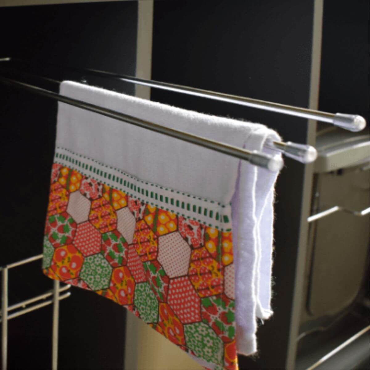 Kit 2 Suportes Porta Toalhas Panos de Prato Triplo 41cm Cromado Corrediça Masutti Copat Armário Cozinha