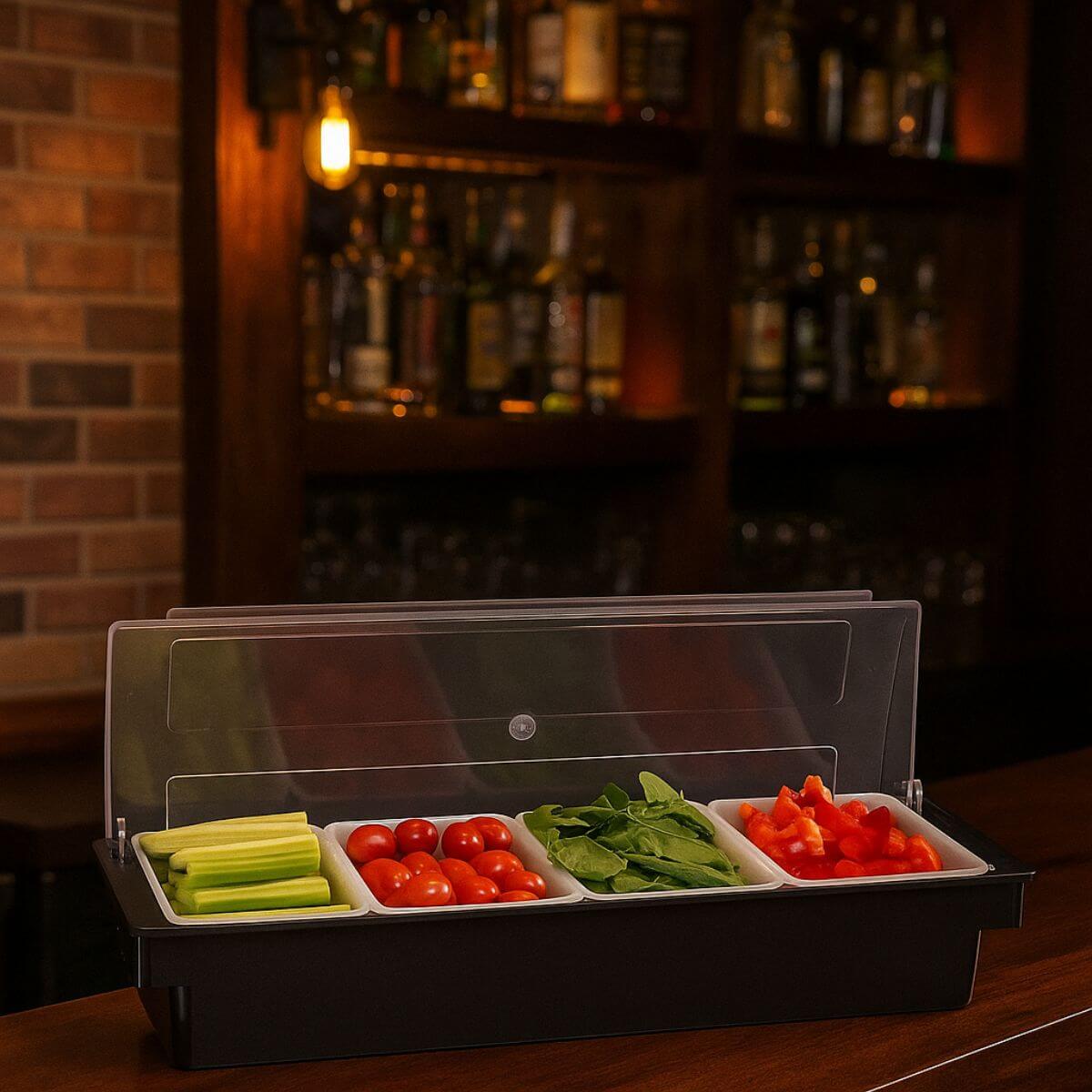 Kit 2 Porta Condimentos 4 Divisórias Profissional Weck Barman Organizador Frutas Especiarias Preto