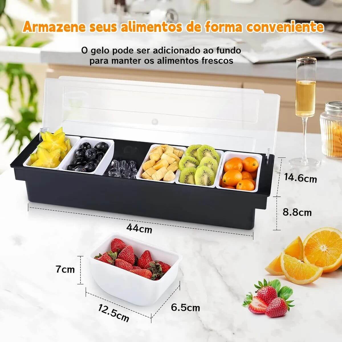 Kit 2 Porta Condimentos Profissional 6 Divisórias Weck Organizador Frutas Especiarias Bar Restaurante