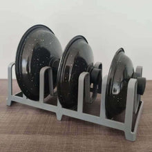 Carregar imagem no visualizador da galeria, Kit Porta Tampas de Panela Chumbo e Organizador de Armários Prateleira Empilhável Branco Plástico OU
