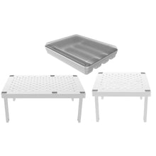 Carregar imagem no visualizador da galeria, Kit Porta Talheres com Tampa e 2 Prateleiras Organizadoras para Armário OU Branco
