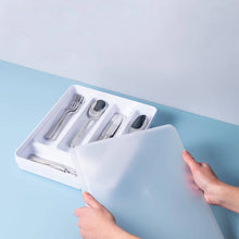 Carregar imagem no visualizador da galeria, Kit Prateleira Empilhável e Porta Talheres com Tampa para Gaveta Organizador de Armário OU
