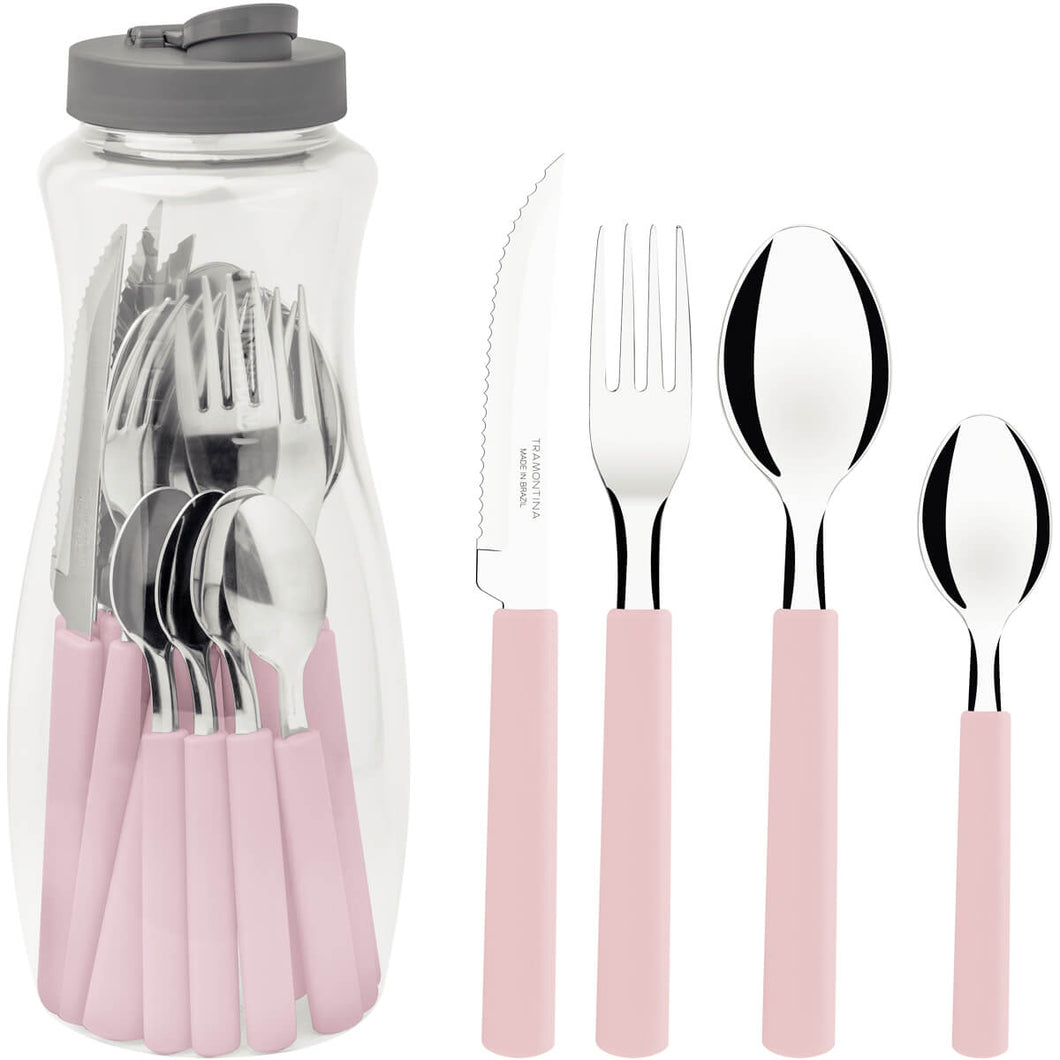 Faqueiro Tramontina Gamboa 16 Peças Rosa Talheres Aço Inox Mesa Jantar Cozinha Cabos Polipropileno