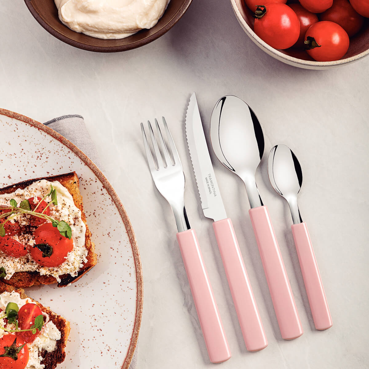 Faqueiro Tramontina Gamboa 16 Peças Rosa Talheres Aço Inox Mesa Jantar Cozinha Cabos Polipropileno