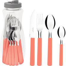 Carregar imagem no visualizador da galeria, Faqueiro Tramontina Gamboa 16 Peças Vermelho Aço Inox Polipropileno Talheres de Mesa Jantar Cozinha
