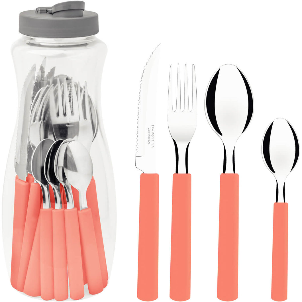 Faqueiro Tramontina Gamboa 16 Peças Vermelho Aço Inox Polipropileno Talheres de Mesa Jantar Cozinha