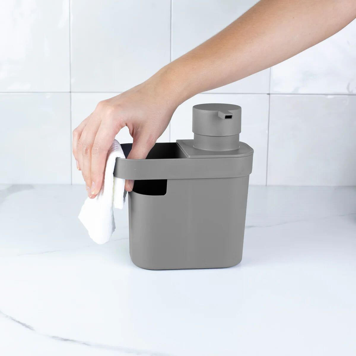 Kit Dispenser de Detergente 650ml Lixeira de Pia Trium 4,7L Ou Chumbo Organizador Casa Cozinha