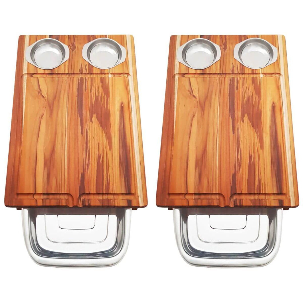 Kit 2 Tábuas de Carne Churrasco Corte Servir com Bandeja Aço Inox Madeira 44x30cm Stolf