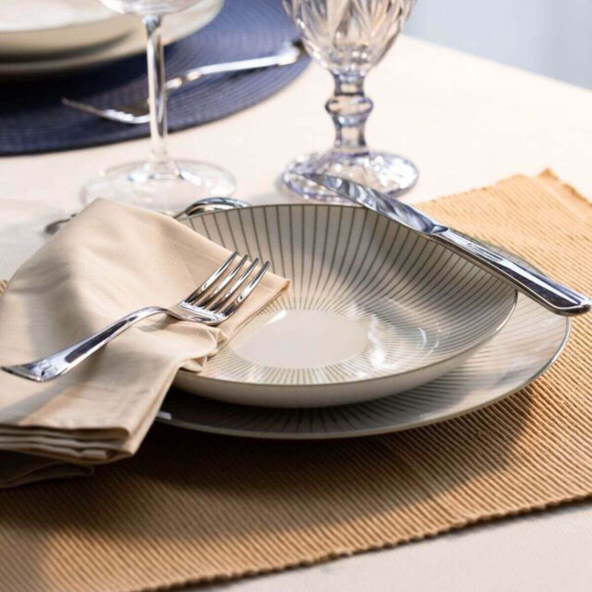 Jogo 6 Pratos Fundos Tramontina em Porcelana Branca Decorada 21cm Lineare Mesa Posta Sopa Caldos