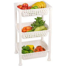 Carregar imagem no visualizador da galeria, Fruteira de Chão Cozinha 3 Andares Plástico Branco Cesto Organizador Multiuso Utti Ordene
