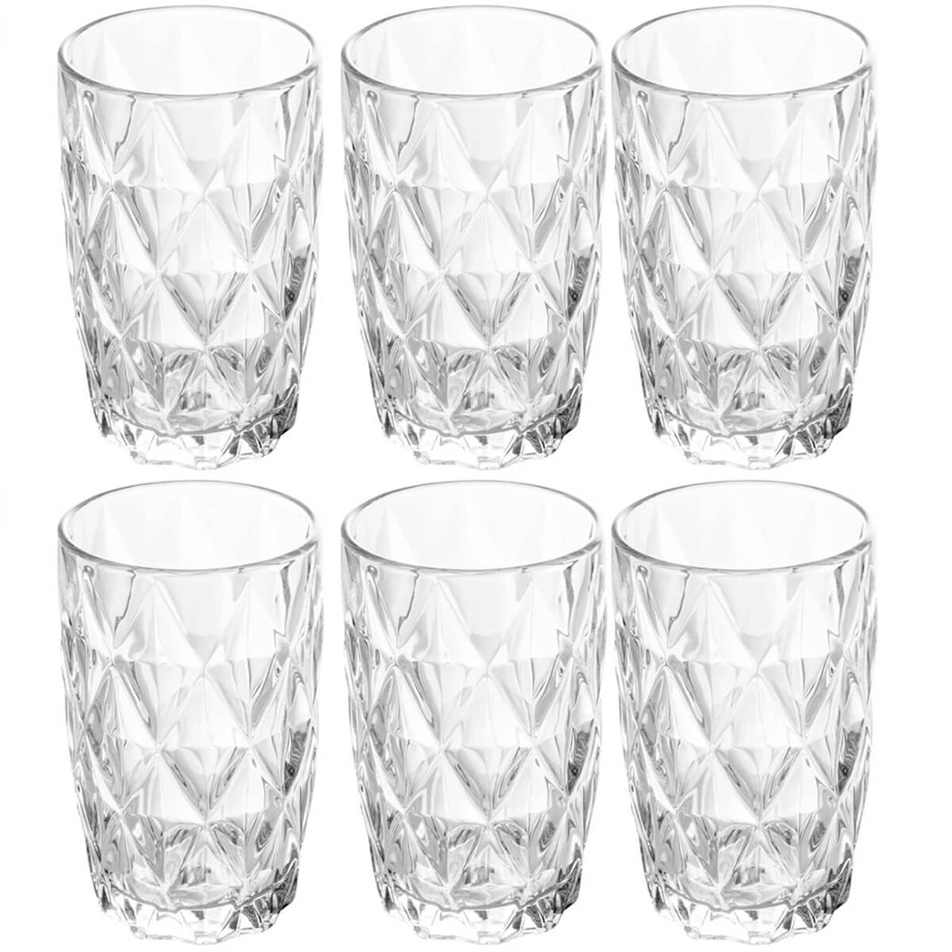 Jogo 6 Copos Diamond Alto De Vidro 390ml Lyor Suco Água Refrigerante Diamante Transparente