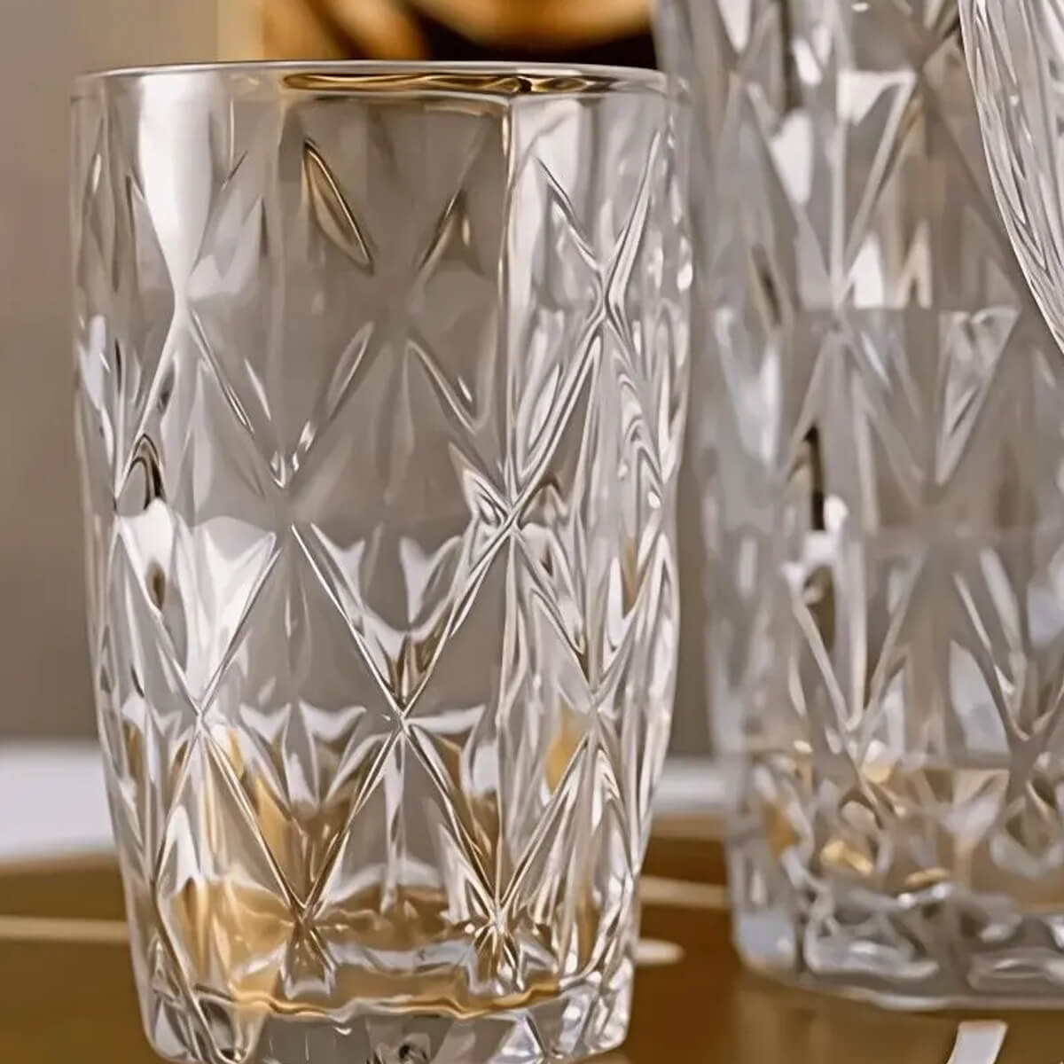 Jogo 6 Copos Diamond Alto De Vidro 390ml Lyor Suco Água Refrigerante Diamante Transparente