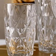 Carregar imagem no visualizador da galeria, Jogo 6 Copos Diamond Alto De Vidro 390ml Lyor Suco Água Refrigerante Diamante Transparente
