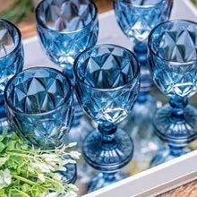 Carregar imagem no visualizador da galeria, Jogo 6 Taças Diamond Azul De Vidro 350ml Diamante Água Sucos Refrigerantes
