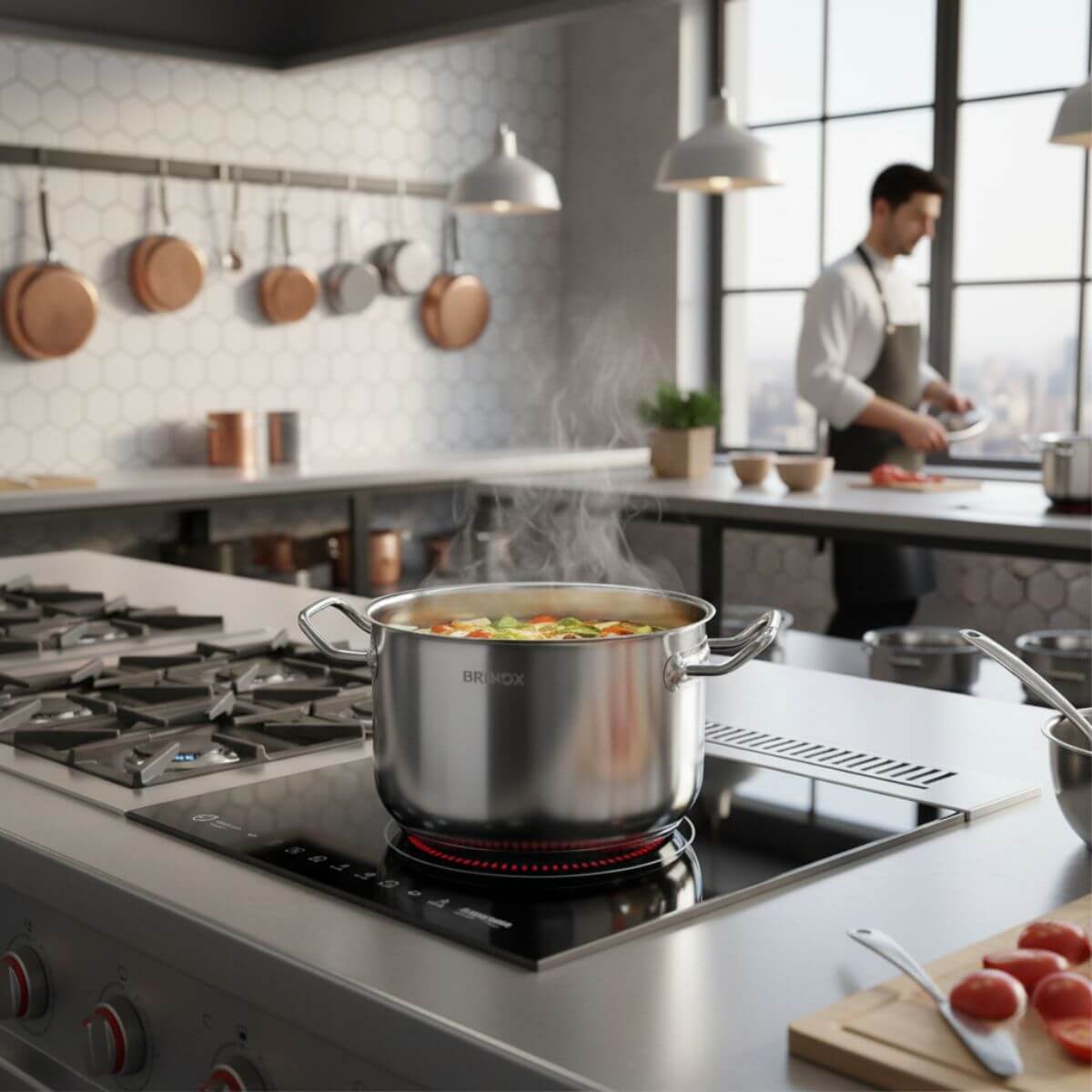 Caçarola de Indução 32cm Profissional Aço Inox 15,2L Brinox Panela Alta Avulsa Cozinha