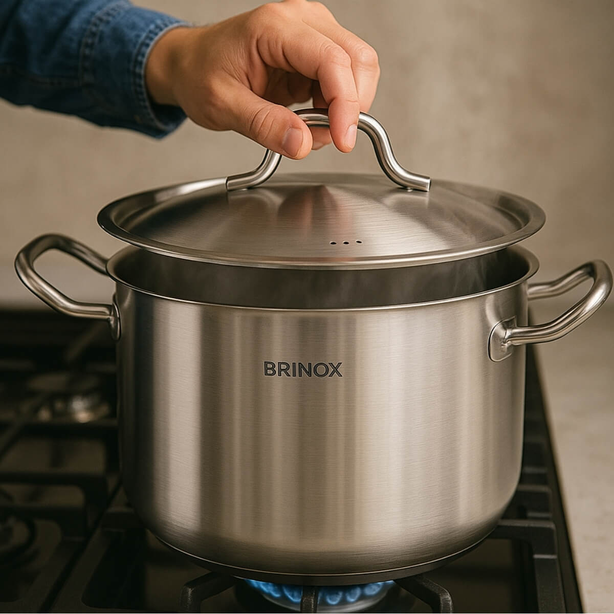 Tampa em Aço Inox 32cm Profissional Brinox Panelas Caçarolas Frigideiras Caldeirões