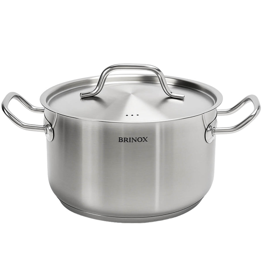 Caçarola 12,2L com Tampa Aço Inox Panela Indução 32cm Brinox Profissional Buffets Restaurantes