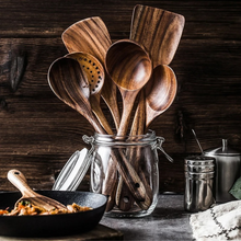 Carregar imagem no visualizador da galeria, Kit Utensílios de Cozinha em Madeira Teca 4 e 7 Peças
