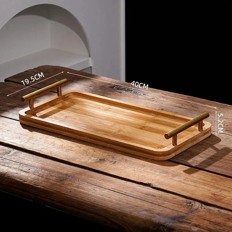 Bandeja de Bambu com Alça Dourada Casa Splendida