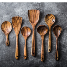 Carregar imagem no visualizador da galeria, Kit Utensílios de Cozinha em Madeira Teca 4 e 7 Peças
