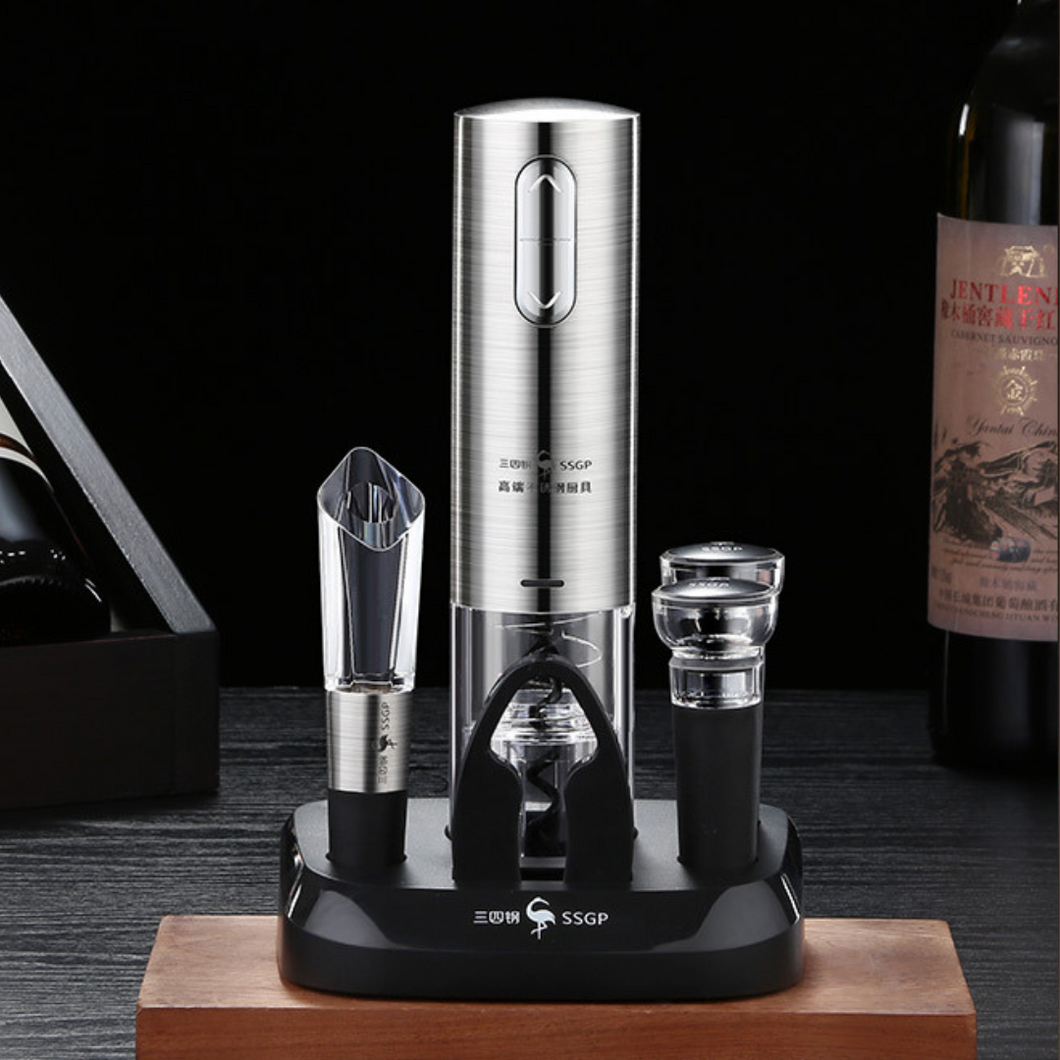 Abridor de Vinho Elétrico USB Inox com Base Elegance