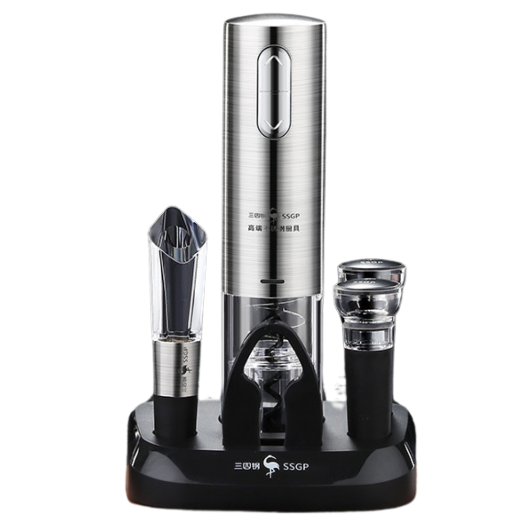Abridor de Vinho Elétrico USB Inox com Base Elegance