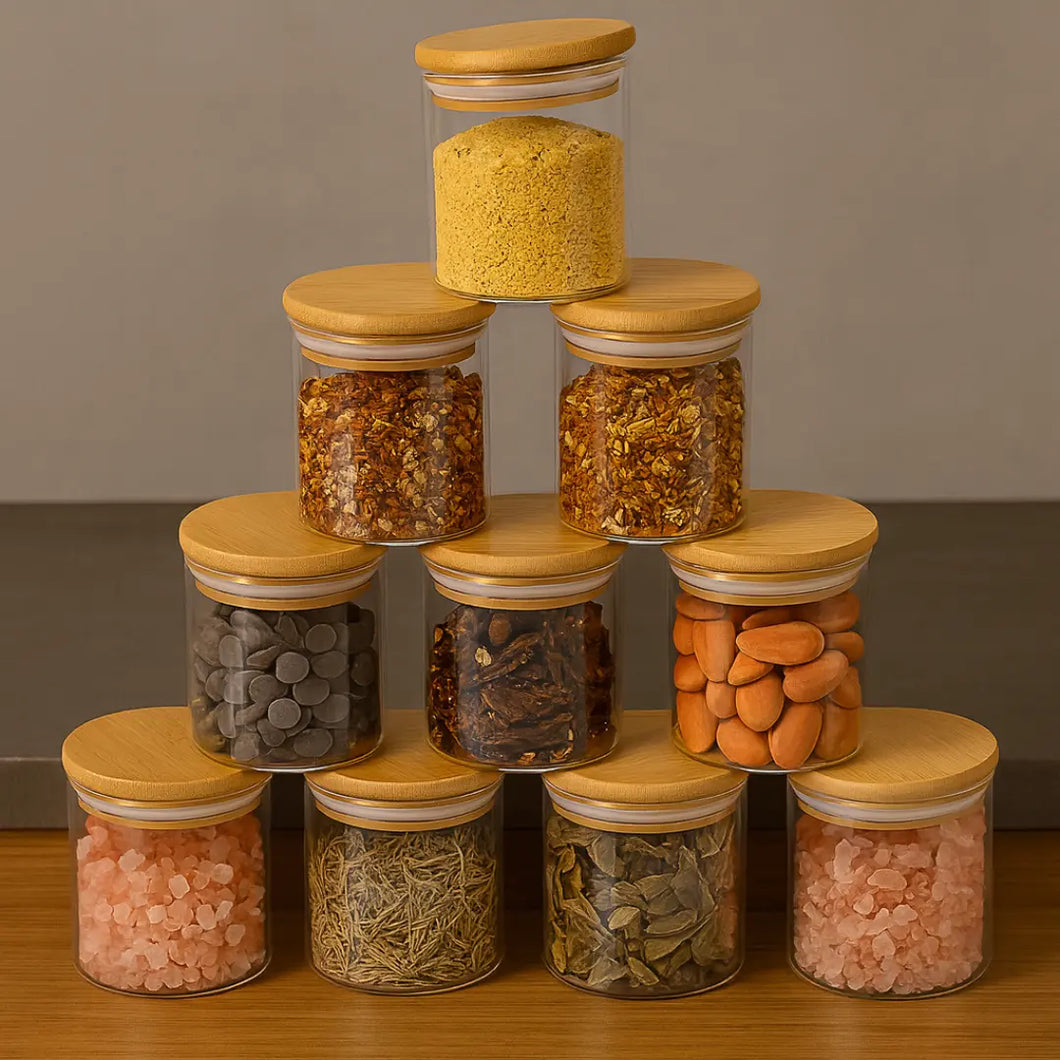 Porta Temperos com Tampa de Bambu – Kit com 6 Unidades de 200ml | Casa Splendida
