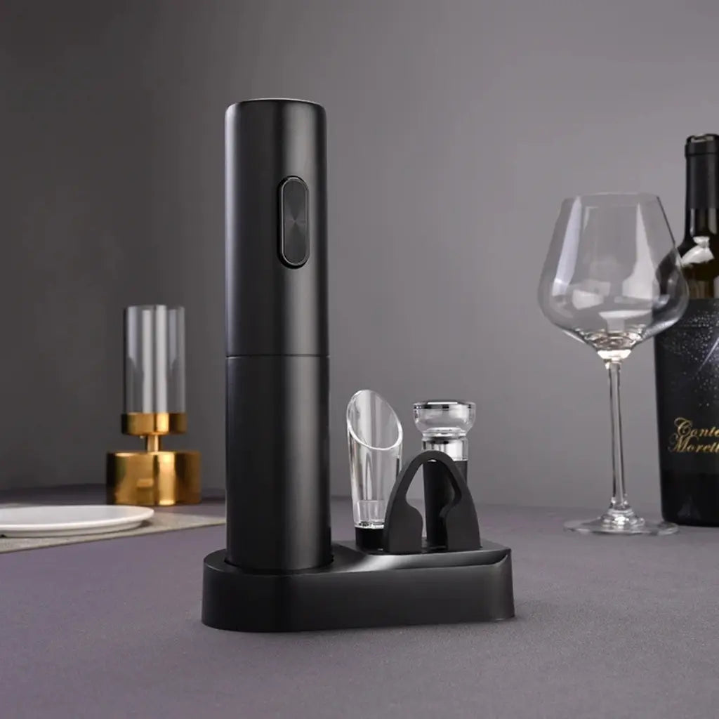 Abridor de Vinho Elétrico USB com Aerador, Cortador e Rolha – Casa Splendida