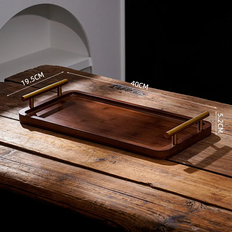 Bandeja de Madeira Escura com Alça Dourada Casa Splendida