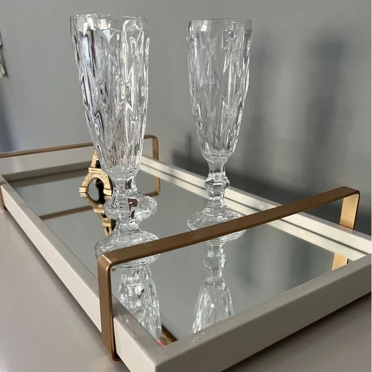 Bandeja Off White Espelhada com Alças Casa Splendida